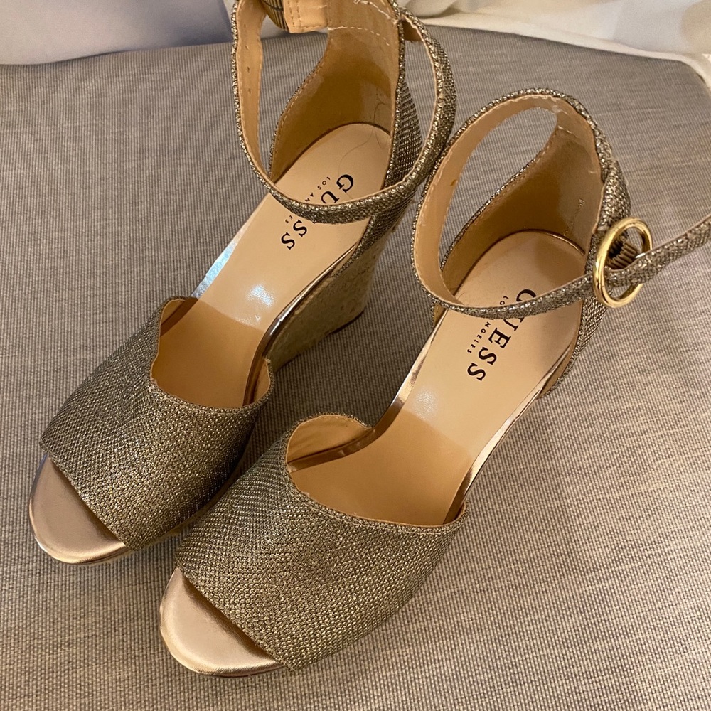 Guess Wedge Sandal’s, Size 9 Silver Ornamentation.